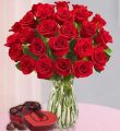 Two Dozen Red Roses + Free Vase - With Free Vase And Chocolates