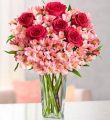 Hot Pink Rose & Peruvian Lily - With Clear Glass Vase