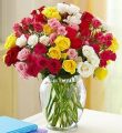 50-100 Blooms Of Assorted Spray Roses - 100 Blooms With Clear Vase