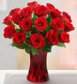 18 Stem Red Roses - With Red Vase