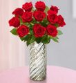 One Dozen Red Roses - With Silver Swirl Vase