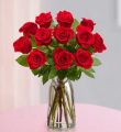 Romantic Red Roses - One & Two Dozen - One Dozen With Clear Vase