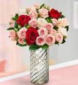 Sweetest Love Mixed Rose Bouquet - With Silver Swirl Vase
