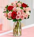 Sweetest Love Mixed Rose Bouquet - With Clear Vase