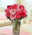 Passion For Pink Roses + Free Vase - 12 Stems With Free Clear Vase
