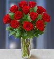 One Dozen Premium Long Stem Red Roses + Free Vase