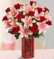 Romantic Rose And Lily Bouquet - With Red Modern Hobnail